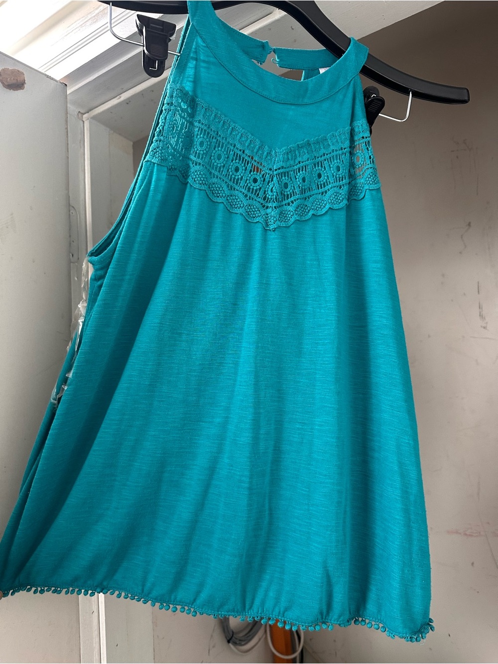 No Boundaries Teal Crochet Yoke Tank